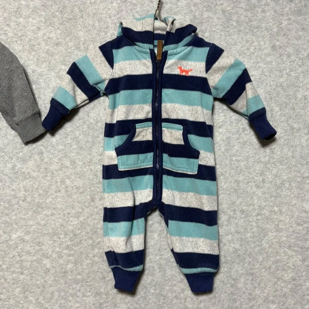 Carter's Baby Boy 3M Lot of 2 Fleece Hooded Zip-Up 1-Piece Pajama Jumpsuit